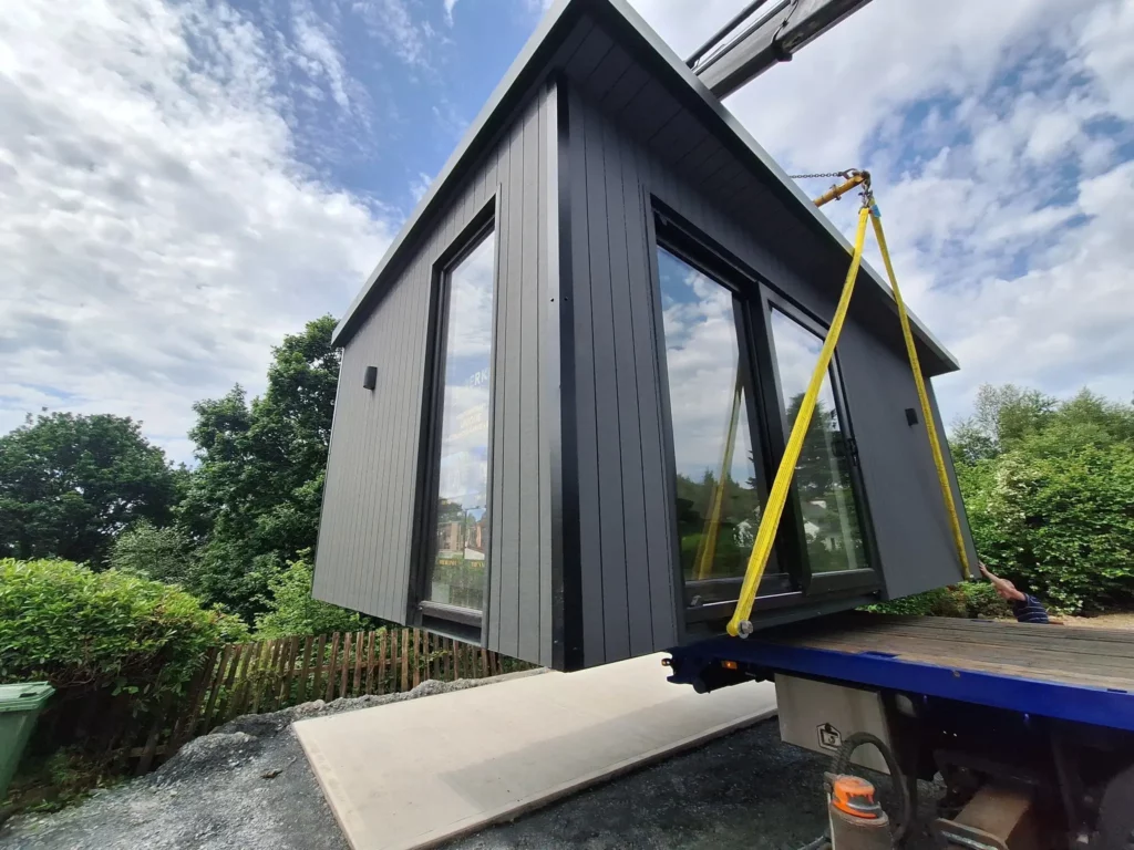 45 square metre modular home by Berko Pod Systems being lifted into place on-site in Ireland